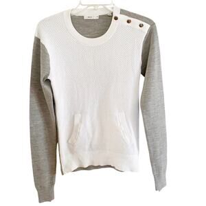 A.L.C. White Grey Color Block Pin Dot Perforated Front Wool Blend Sweater XS